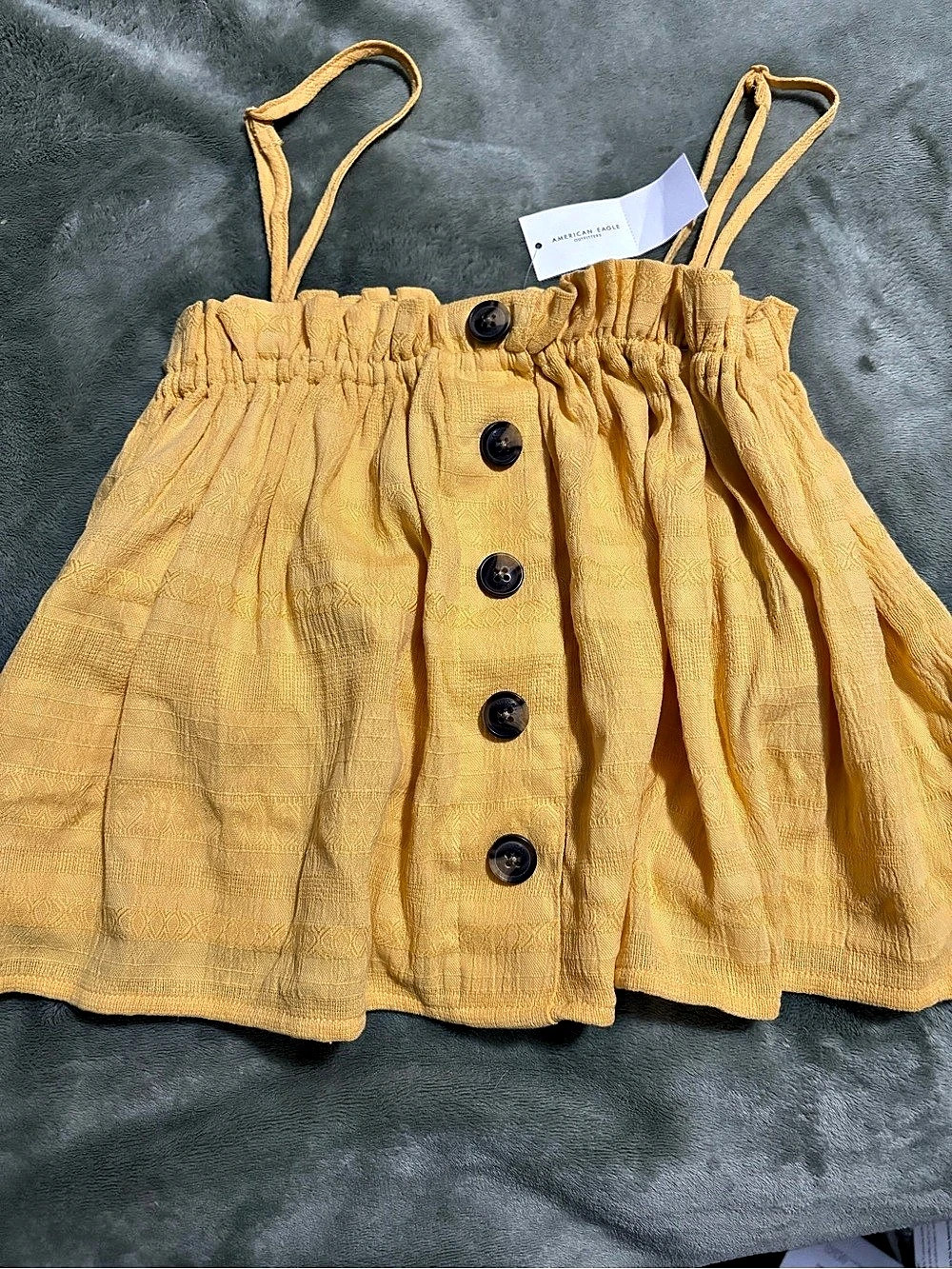 American Eagle AE Smocked Button-Up Cami Yellow